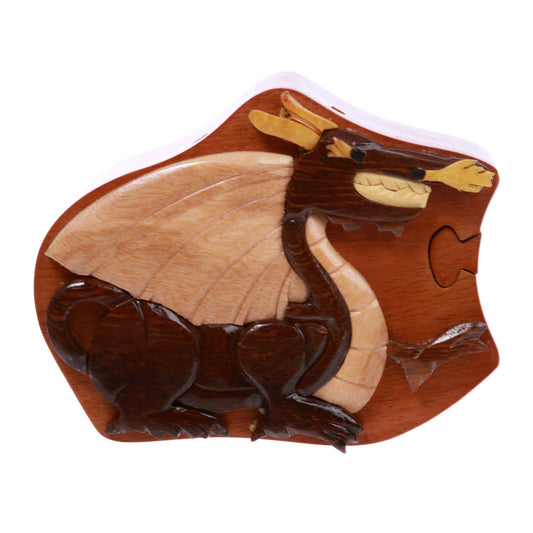 Tyrannosaurus-Rex With Wings Handcrafted Wooden Dinosaur Secret Jewelry Puzzle Box - Tyrannosaurus