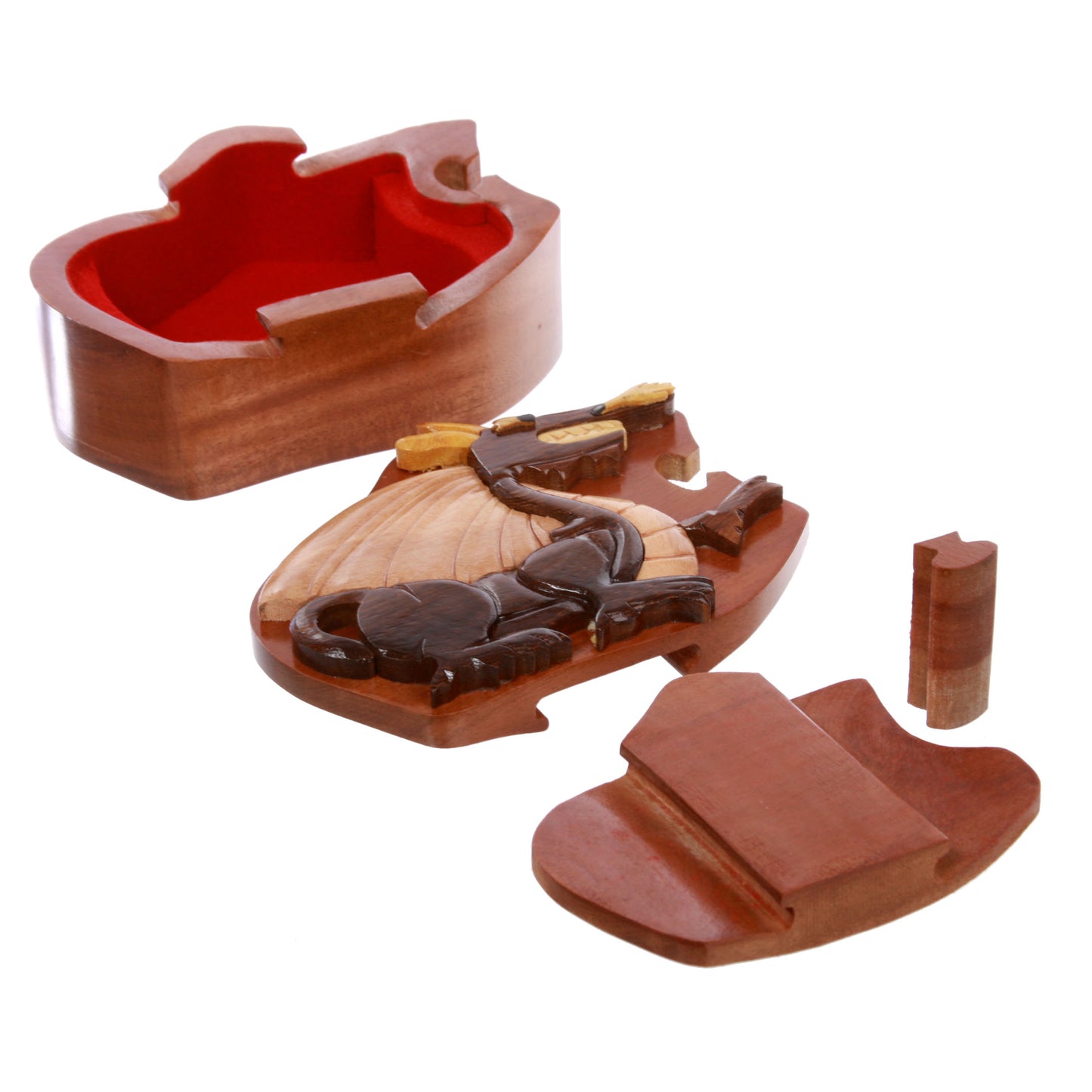 Tyrannosaurus-Rex With Wings Handcrafted Wooden Dinosaur Secret Jewelry Puzzle Box - Tyrannosaurus