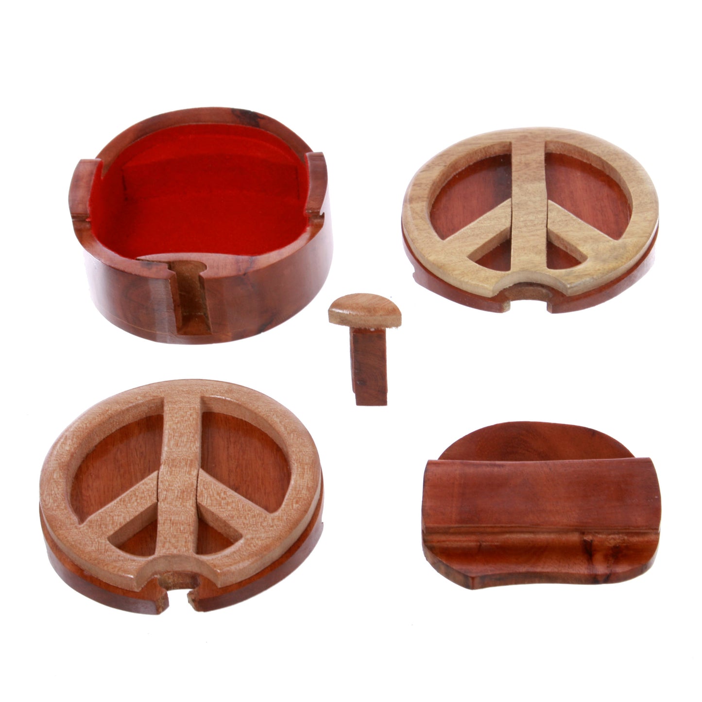 Handcrafted Wooden Peace Sign Shape Secret Jewelry Puzzle Box -Peace Sign