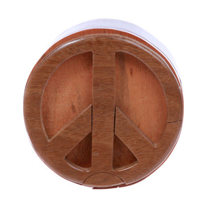 Handcrafted Wooden Peace Sign Shape Secret Jewelry Puzzle Box -Peace Sign