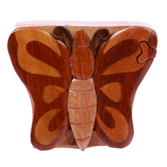 Butterfly Handcrafted Wooden Secret Jewelry Puzzle Box - Butterfly