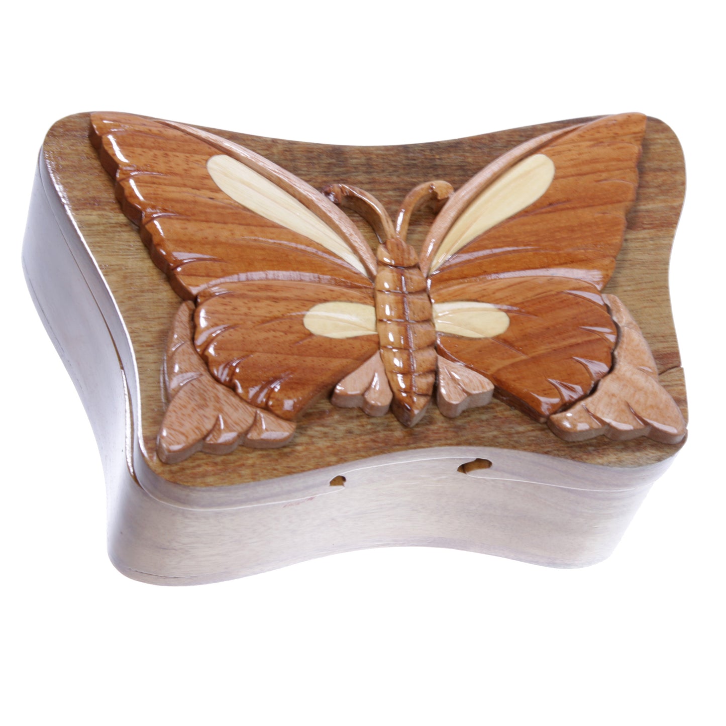 Butterfly Shape Handcrafted Wooden Secret Jewelry Puzzle Box - Butterfly