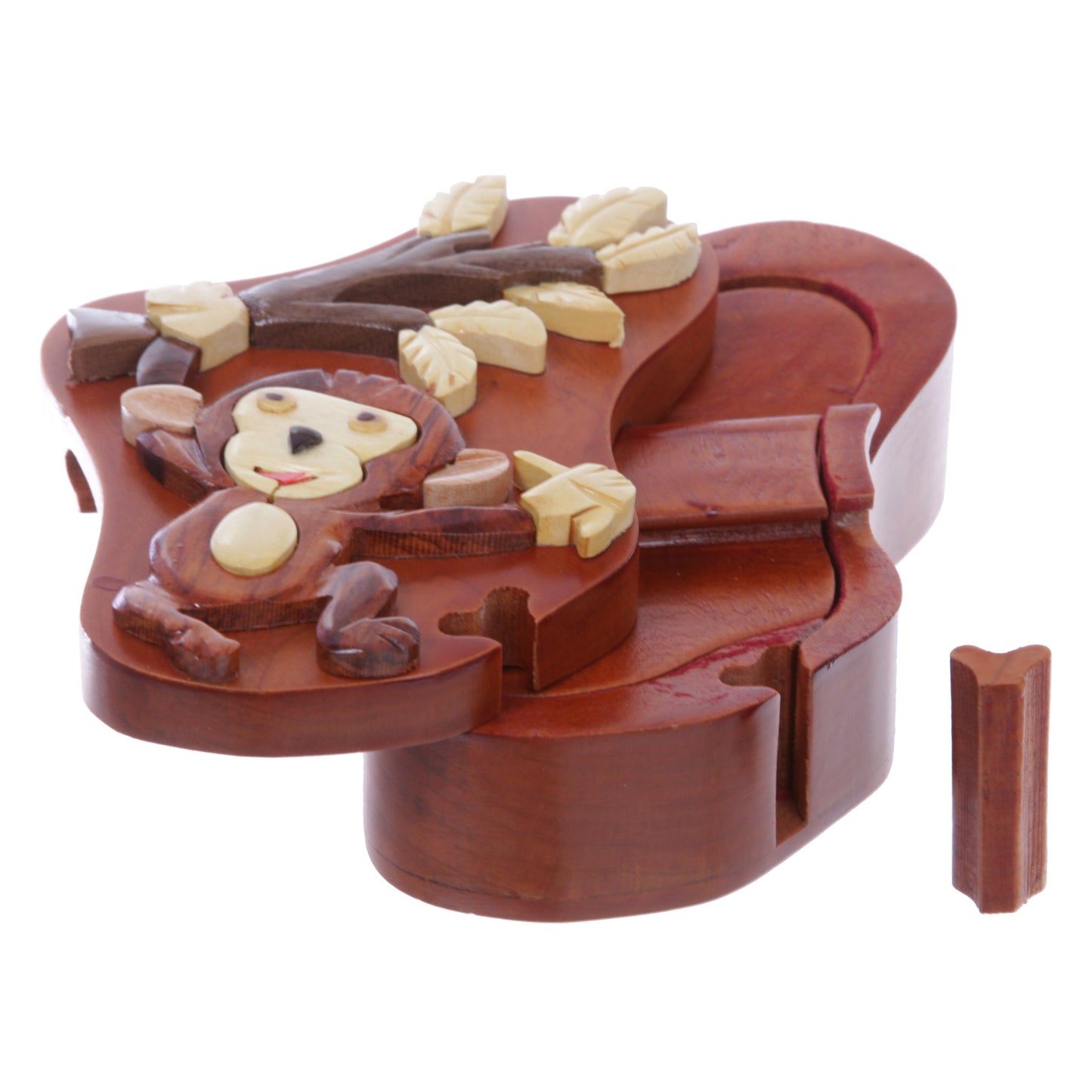 Handcrafted Wooden Monkey & Tree Shape Secret Jewelry Puzzle Box - Monkey