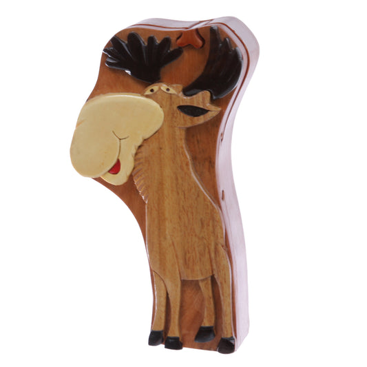 Handcrafted Wooden Deer Shape Oval Secret Jewelry Puzzle Box - Deer