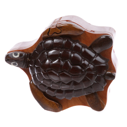 Handcrafted Wooden Animal Shape Secret Jewelry Puzzle Box - Turtle