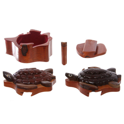 Handcrafted Wooden Animal Shape Secret Jewelry Puzzle Box - Turtle