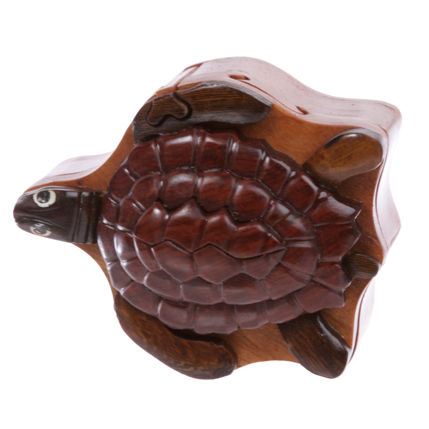 Handcrafted Wooden Animal Shape Secret Jewelry Puzzle Box - Turtle