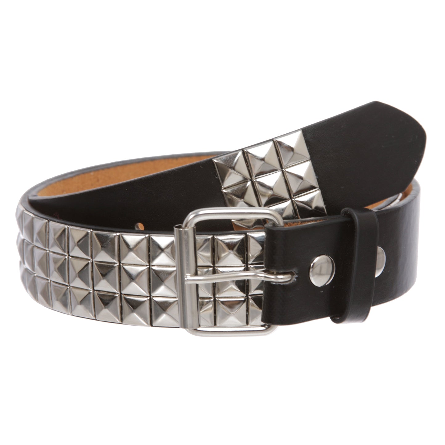 Snap On Punk Rock Star Pyramid Studded Checker Board Leather Belt