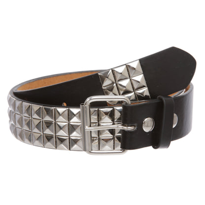 Snap On Punk Rock Star Pyramid Studded Checker Board Leather Belt