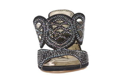 JOHN FASHION Rhinestone Perforated Slide Sandal