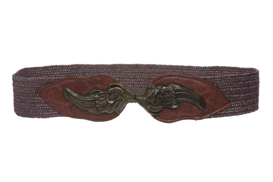 2" Wide High Waist Fashion Stretch Belt With Feather Shaped Buckle Size: One-