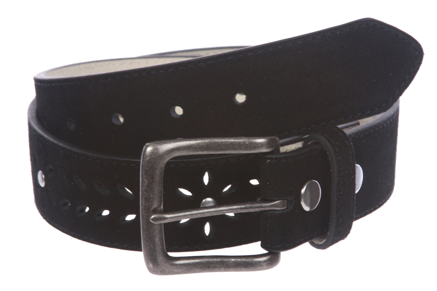 Women's 1 1/2" (38 mm) Snap on Suede Perforated Studded Leather Belt