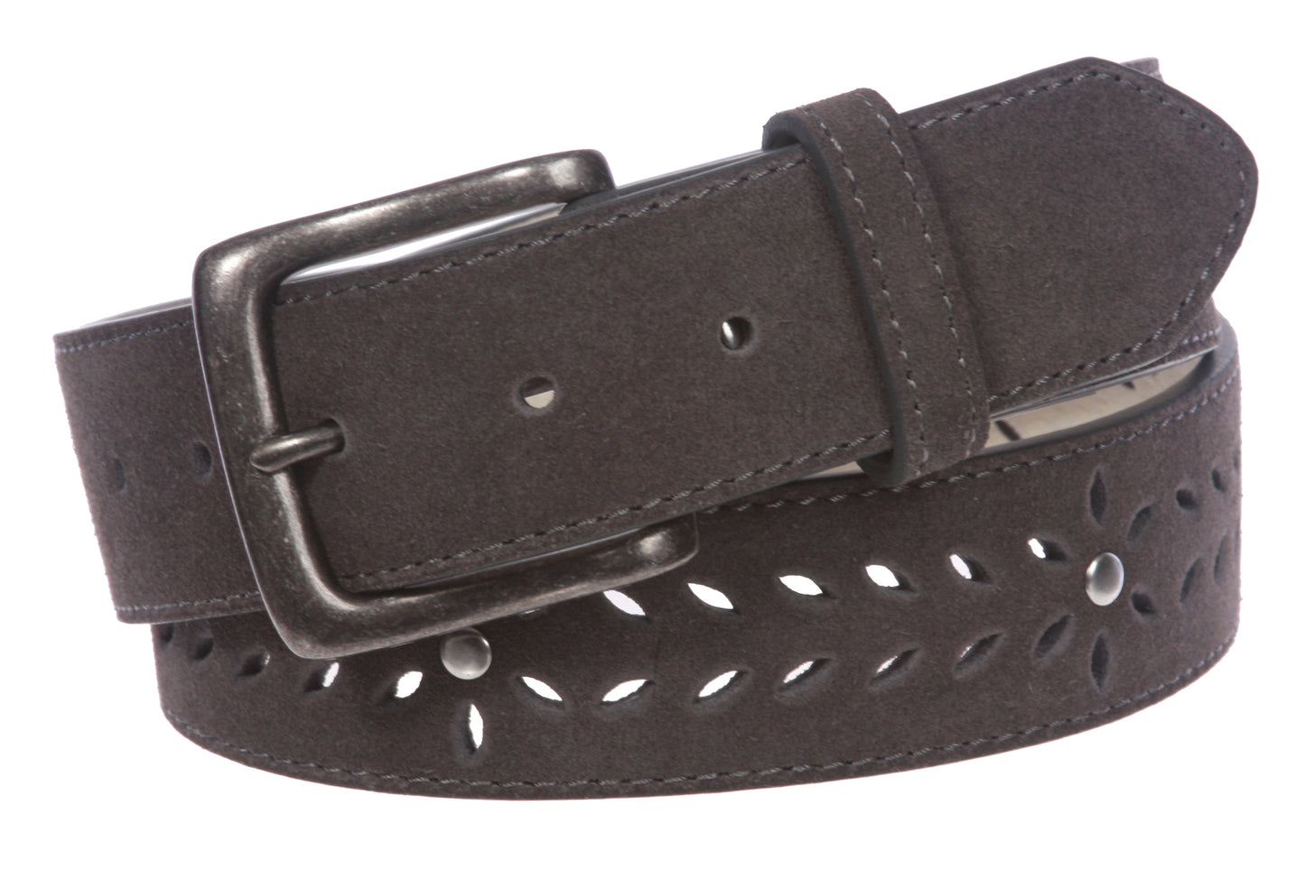 Women's 1 1/2" (38 mm) Snap on Suede Perforated Studded Leather Belt