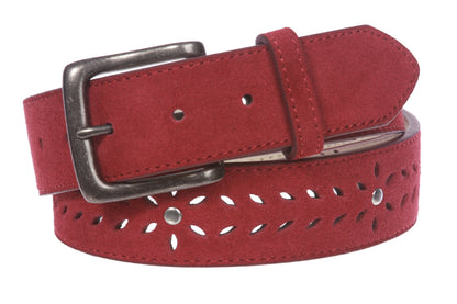 Women's 1 1/2" (38 mm) Snap on Suede Perforated Studded Leather Belt