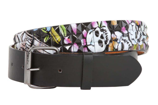 Snap On 1 1/2" Printed Gun Skull Punk Rock Studded Belt