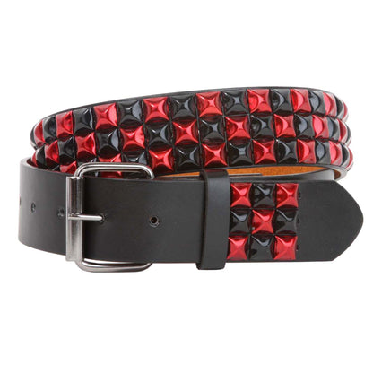 Snap On Punk Rock Black & Red Studded Leather Belt