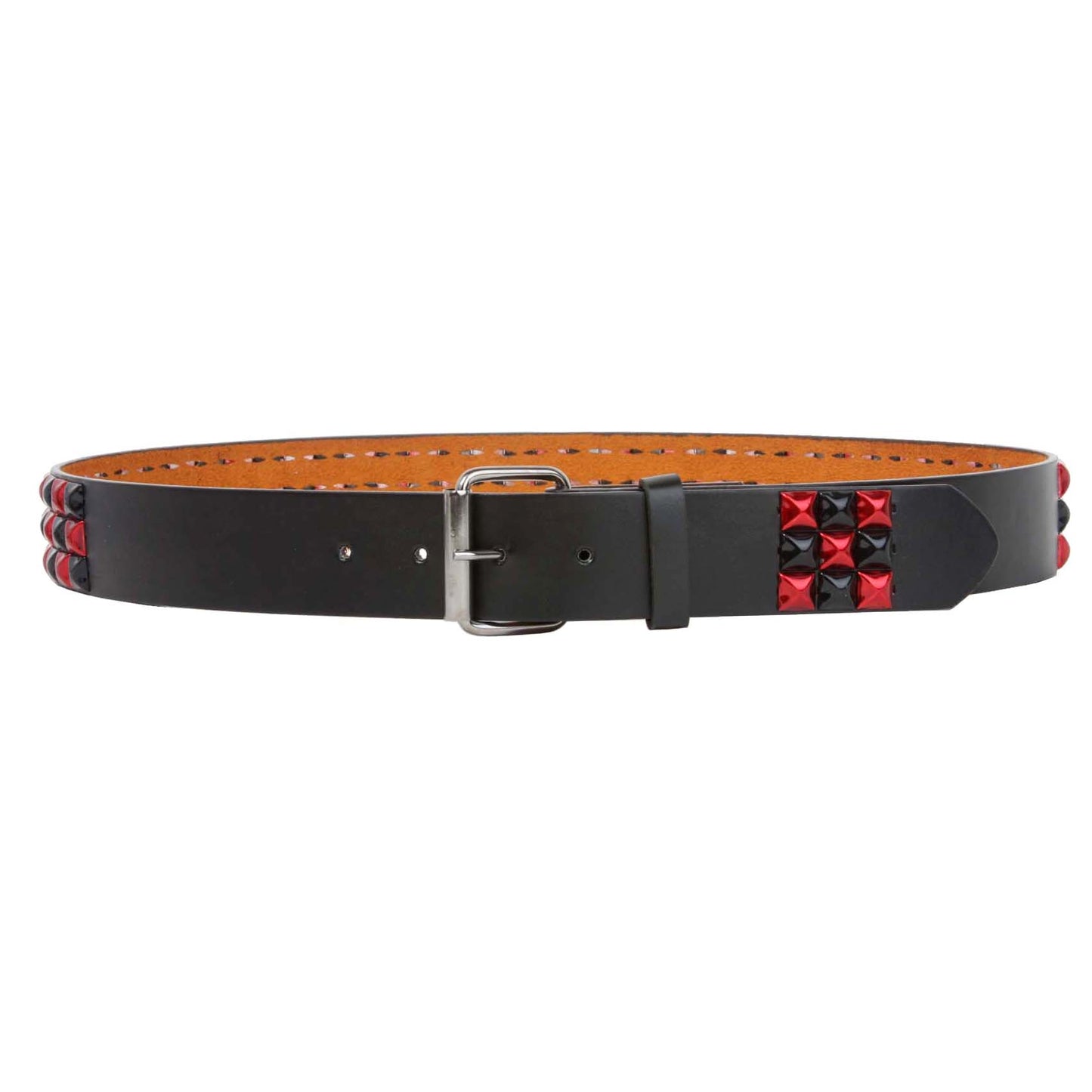 Snap On Punk Rock Black & Red Studded Leather Belt