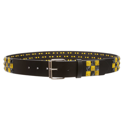 Snap On 1 1/2" Yellow & Black Checkerboard Punk Rock Studded Belt