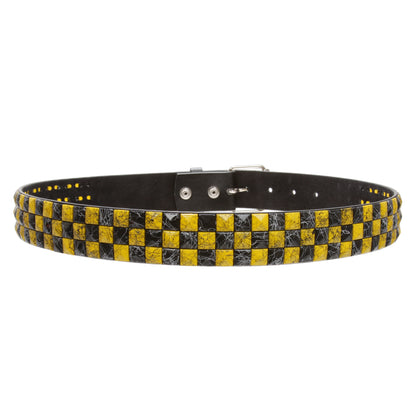 Snap On 1 1/2" Yellow & Black Checkerboard Punk Rock Studded Belt