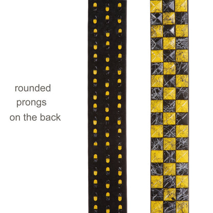 Snap On 1 1/2" Yellow & Black Checkerboard Punk Rock Studded Belt