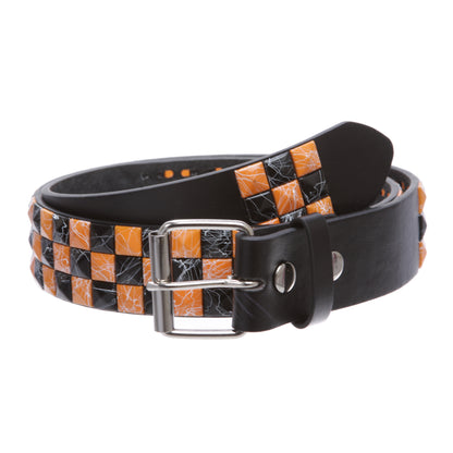 Snap On 1 1/2"-38mm Checkerboard Punk Rock Studded Belt