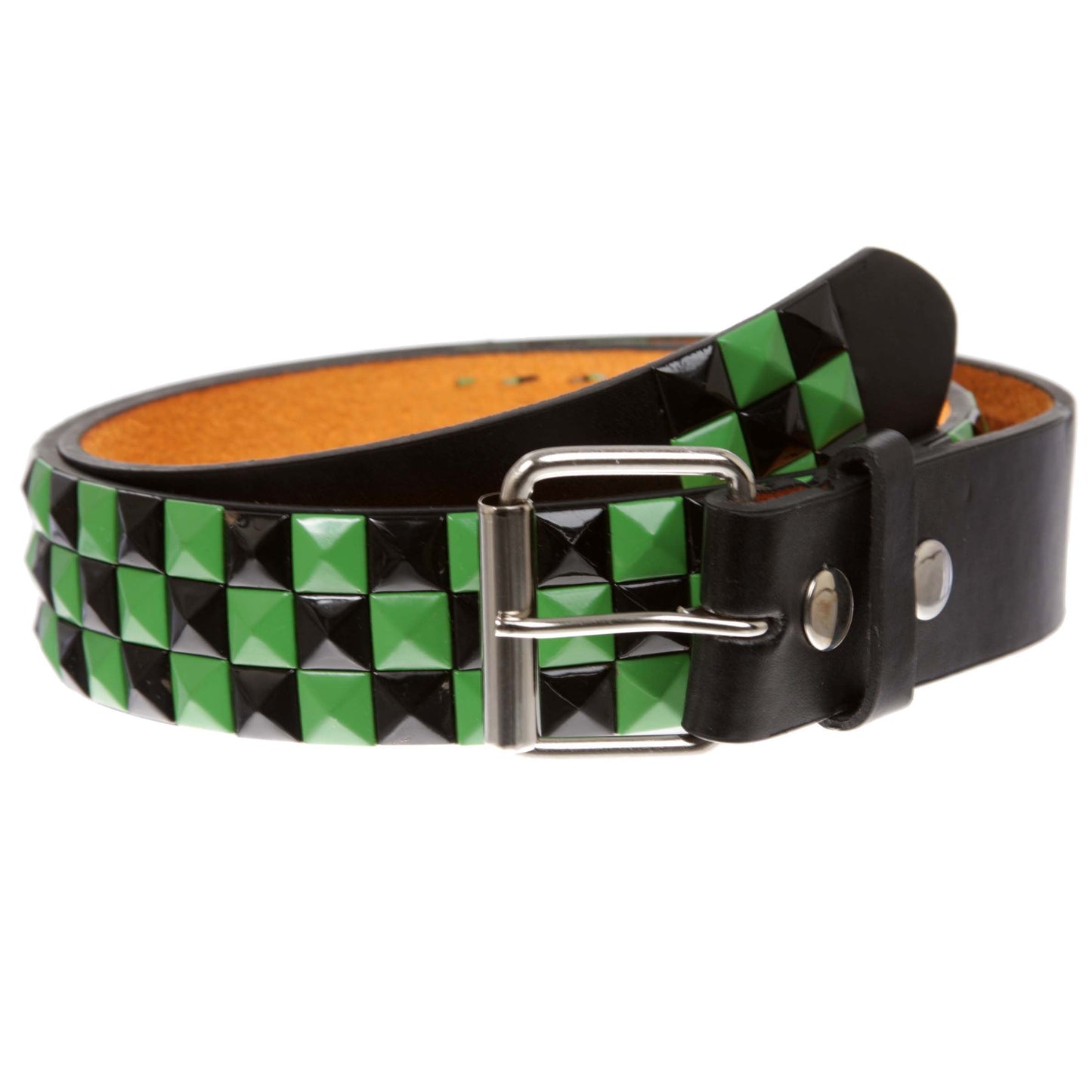 Snap On Punk Rock Star Pyramid Studded Checker Board Leather Belt