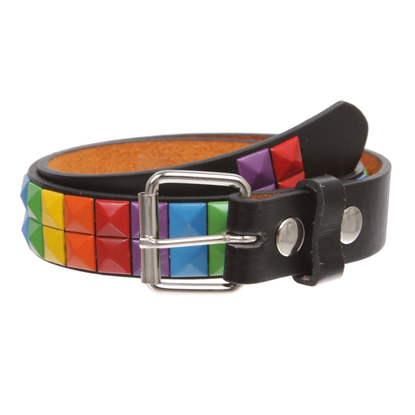 Kids' Rainbow Studded Leather Belt – Snap-On for Custom Buckles