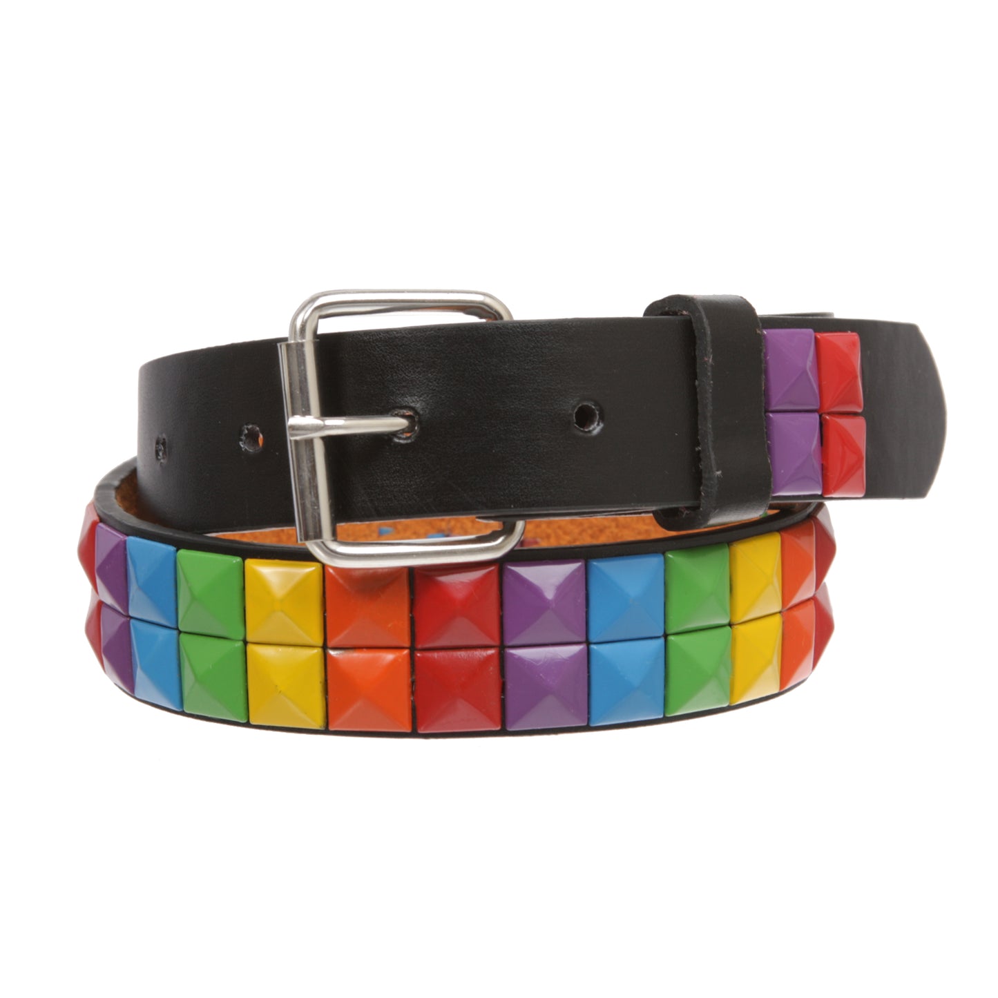 Kids' Rainbow Studded Leather Belt – Snap-On for Custom Buckles