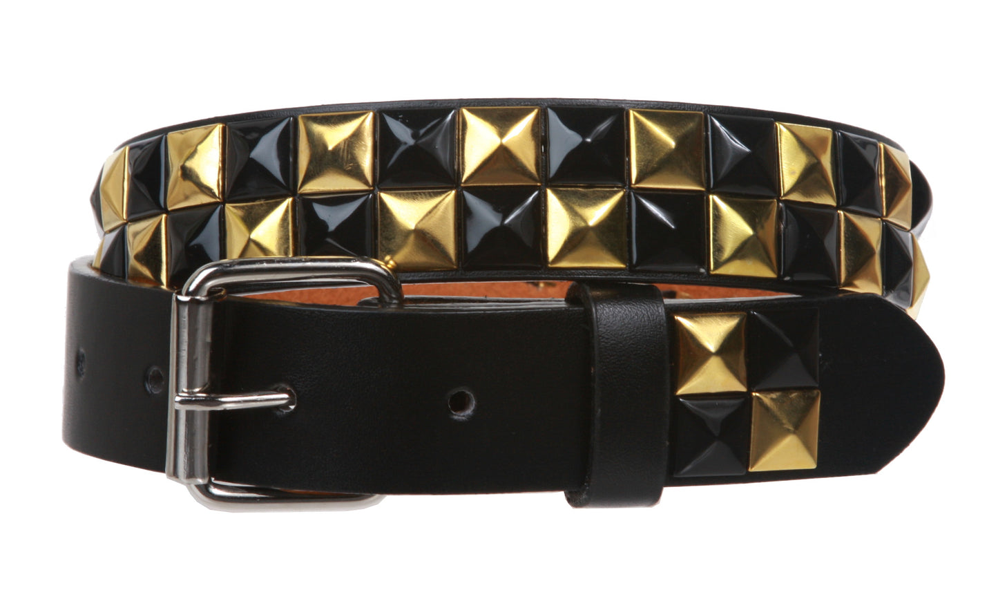 Kids 1" Snap On  Punk Rock Studded Leather Belt