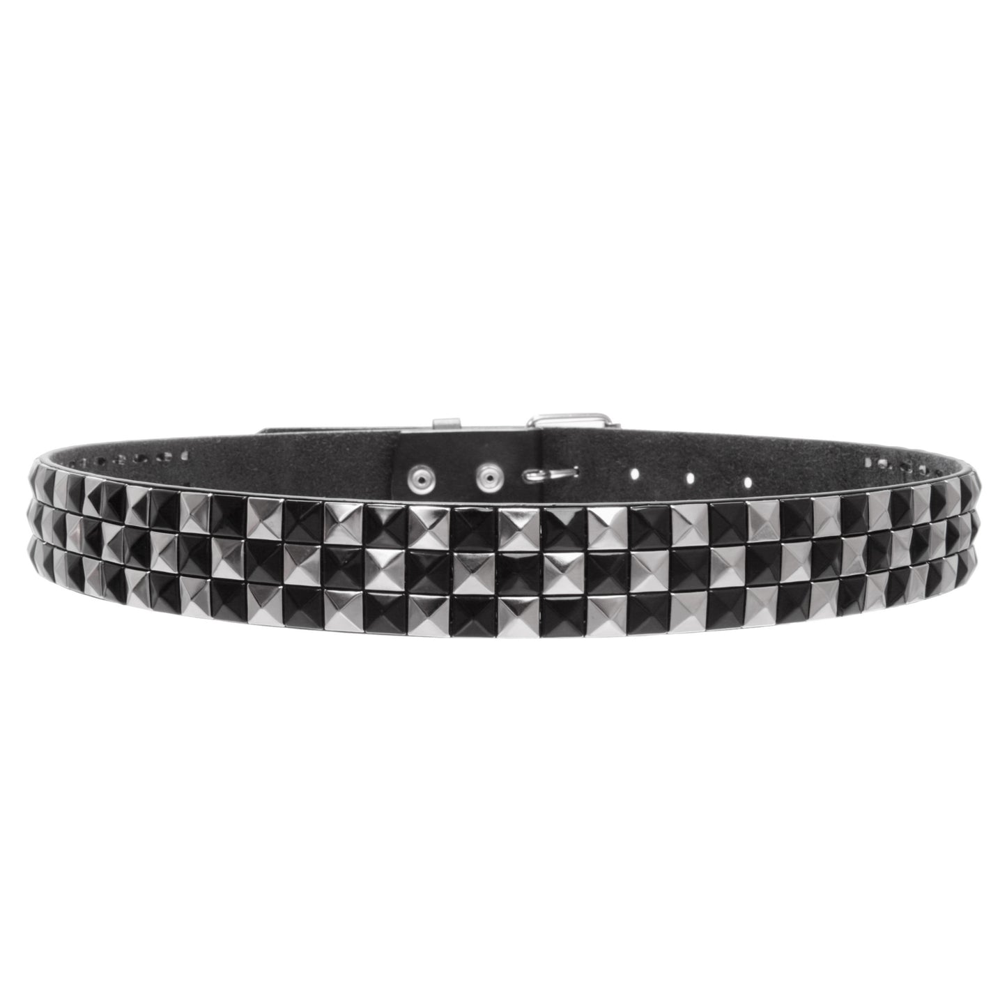 Snap On 1 1/2" Black & Silver Checkerboard Punk Rock Studded Belt