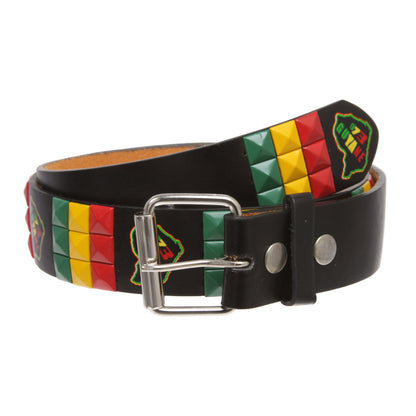 Snap On Punk Rock Star Pyramid Studded Checker Board Leather Belt