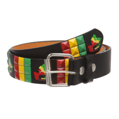 Snap On Punk Rock Star Pyramid Studded Checker Board Leather Belt