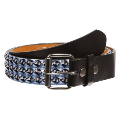 Snap On Punk Rock Star Pyramid Studded Checker Board Leather Belt