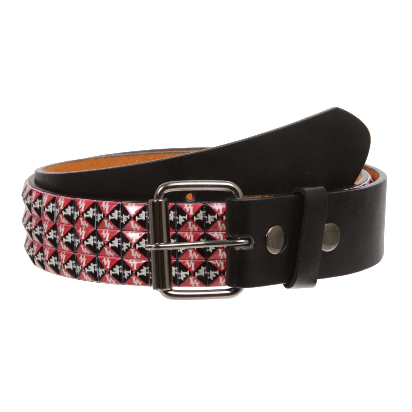 Snap On Punk Rock Star Pyramid Studded Checker Board Leather Belt