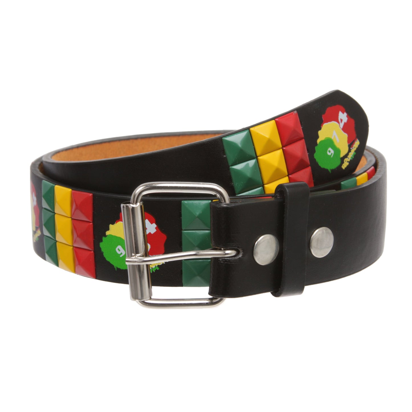 Snap On Punk Rock Star Pyramid Studded Checker Board Leather Belt
