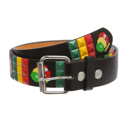 Snap On Punk Rock Star Pyramid Studded Checker Board Leather Belt