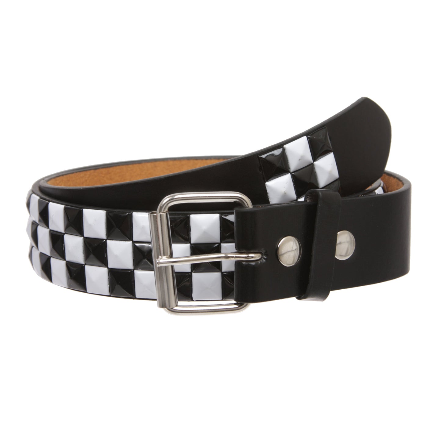 Snap On Punk Rock Star Pyramid Studded Checker Board Leather Belt