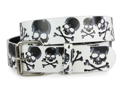 Snap On Skulls with Cross Bones Tattoo Ink Artwork Leather Belt