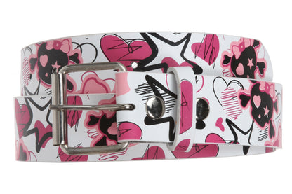 Snap On Pink Bow Skull and Crossbones Printed Fashion Belt