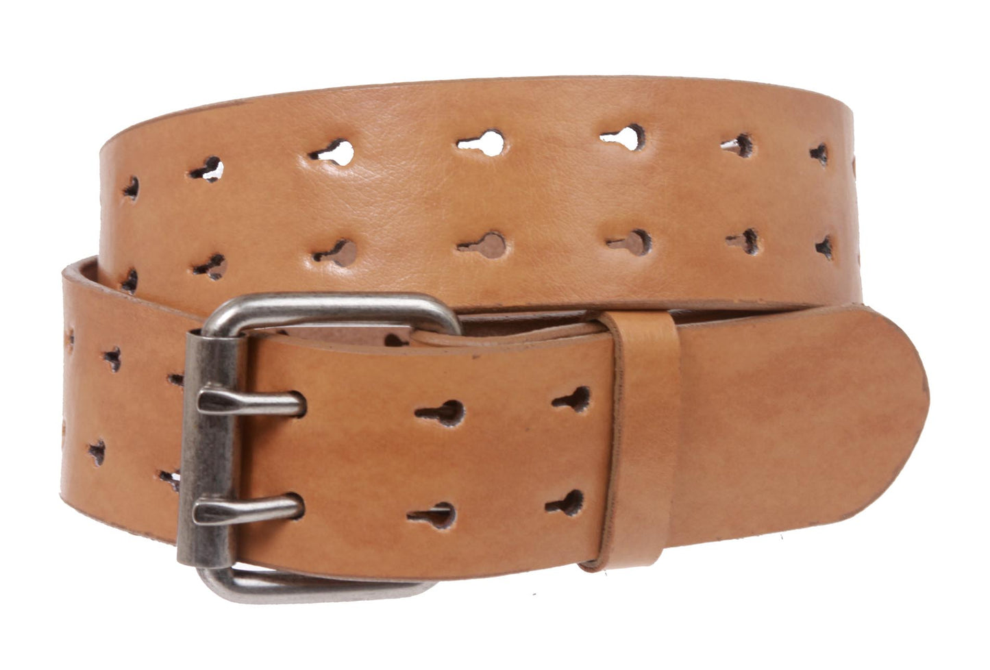 Snap On Two Row Cut-out Holes Leather Belt