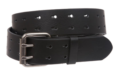 Snap On Two Row Cut-out Holes Leather Belt