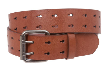 Snap On Two Row Cut-out Holes Leather Belt