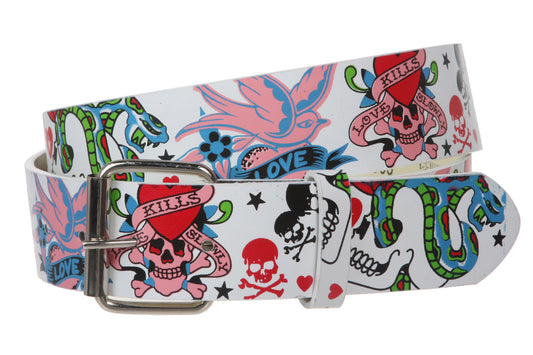 Snap On Love Kills Slowly & Skulls Tattoo Ink Artwork Fashion Belt