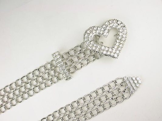 Ladies Clear Rhinestone Heart Metal Chain Belt