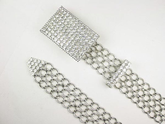 Ladies SQUARE Clear Rhinestone Belt Buckle Metal Chain Belt