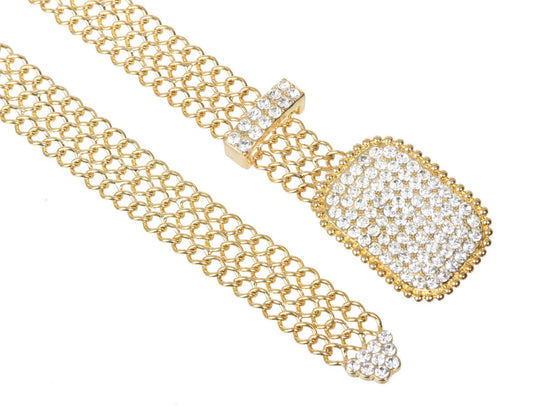 Women's Clear Rhinestone Rectangular Metal Chain Belt