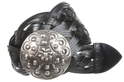 2 Inches Wide Leather Braided Disc Buckle Belt