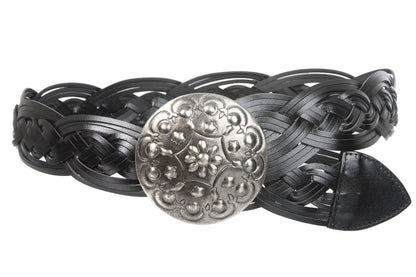 2 Inches Wide Leather Braided Disc Buckle Belt