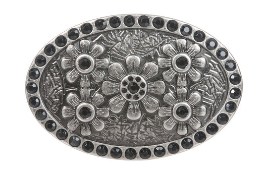 Oval Rhinestone Flower Belt Buckle