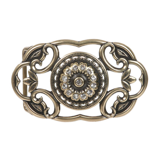 Perforated Oval Rhinestone Flower Belt Buckle